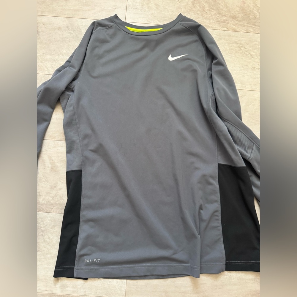 Nike Gray and Neon Yellow Dri-FIT Shirt